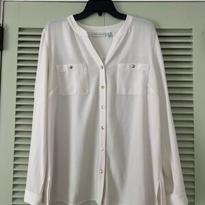 Susan Graver Cream Blouse with Gold Accents